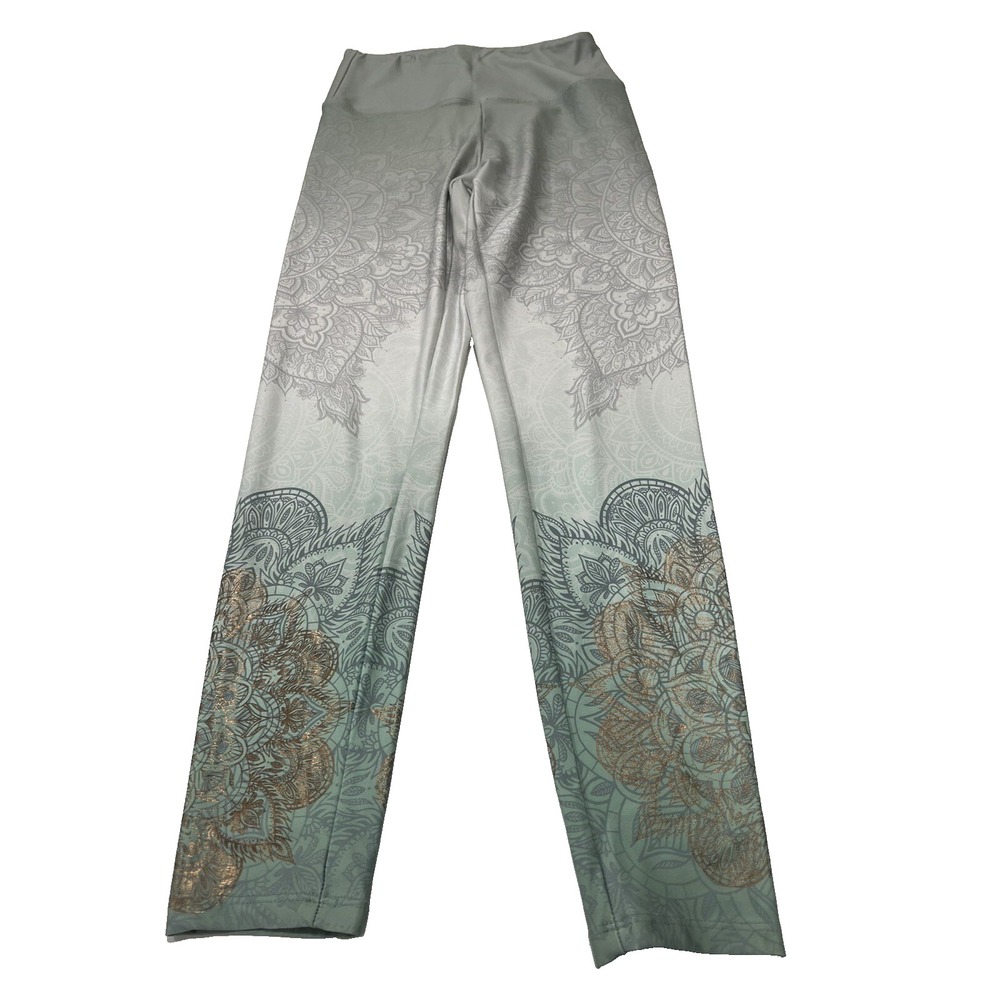 Balance Collection Women's Cropped Artsy Leggings Green Mandala Ombre Gold S